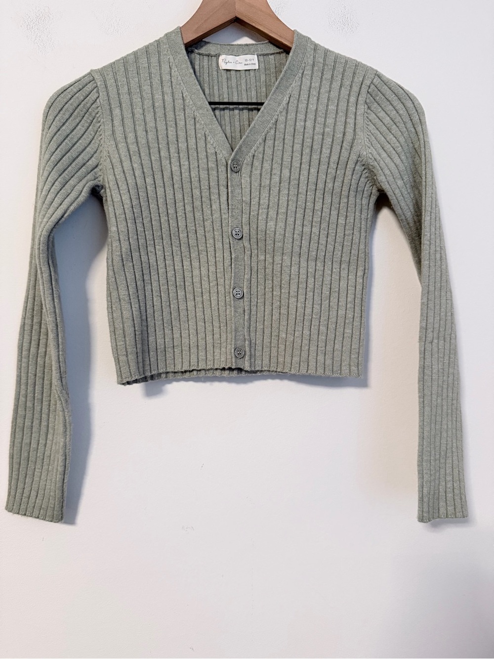 RYLEE + CRU girls ribbed cardigan long sleeve in olive 10-12
